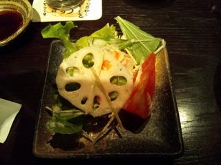 海老とレンコン水菜のシーザーサラダ