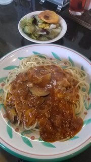 ナスチーズのミートソーススパゲッティ