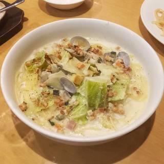 野菜たっぷりのチャウダー風スープスパ～あさりと牡蠣の旨味仕立て～