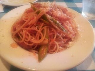 ベーコンとアスパラのトマトソース