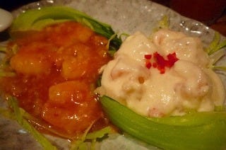 ぷりぷり海老の二色ソース炒め