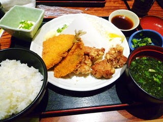 アジフライ唐揚定食