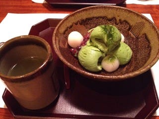 抹茶アイス 白玉とあんこ添え