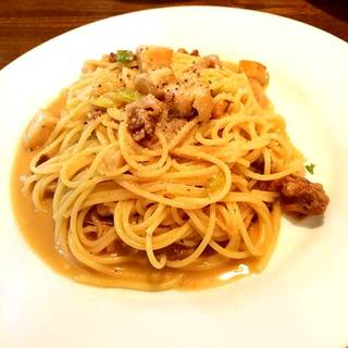 新庄市産里芋と山形牛のパルメザンチーズスパ