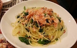 桜エビと菜の花のペペロンチーノパスタ