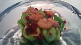 海老のフリットと空豆、モロッコインゲンのオレキエッティ