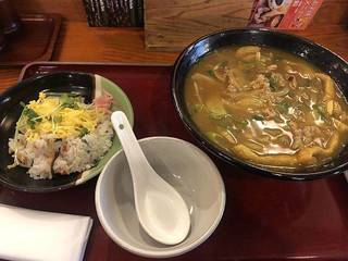 カレーうどん定食（太麺、ばら寿司）