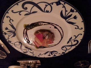 旬魚のポワレ　薩摩芋のリゾットを添えて　茸のスープ仕立て