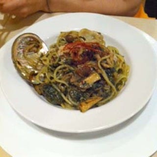 アワビとキノコのバジルソーススパゲティ
