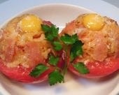 完熟焼きトマトとウズラの卵のパンツェッタリゾット