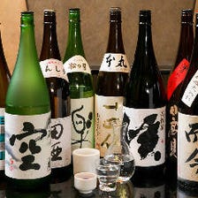 日本酒（1升瓶）各種キープ可。人気銘柄の日本酒（十四代、田酒、鍋島、獺祭など）から定番酒までご用意