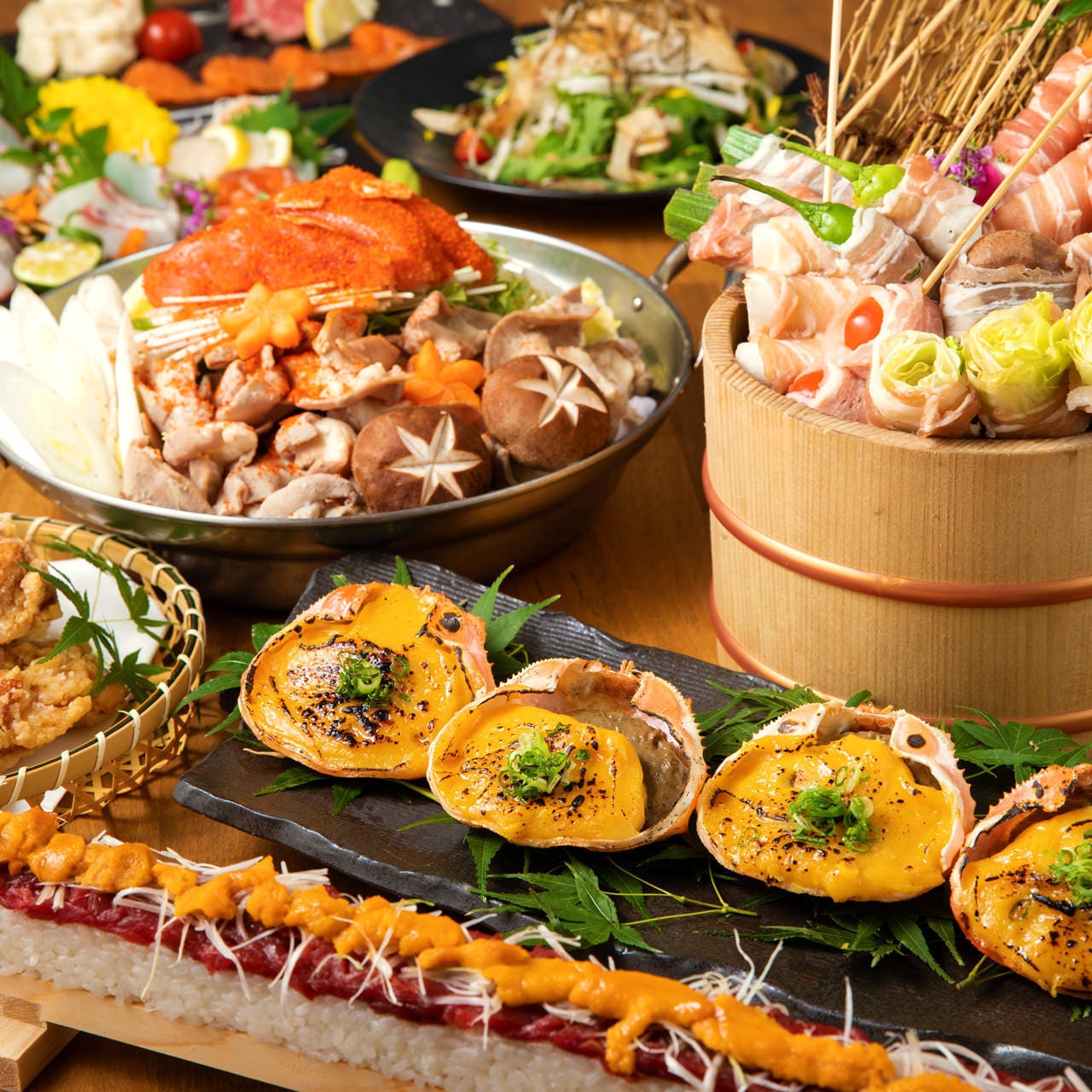 しゃぶしゃぶ、野菜巻き串、ユッケ寿司など…人気メニュー多数！