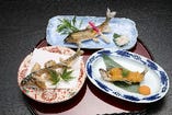 鮎料理三品　塩焼き・から揚げ・魚田楽