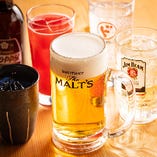 ビールをはじめ日本酒・焼酎、サワーなど多彩なドリンクを用意