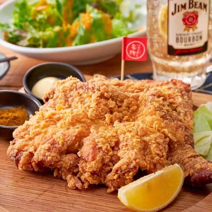 旨唐揚げと居酒メシ ミライザカ ルルサス防府店_名物『清流若どり 骨付モモ一本グローブ揚げ』