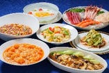 新鮮な刺身と本格中華料理のコース