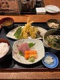 天ぷらとお造りと小うどんの定食