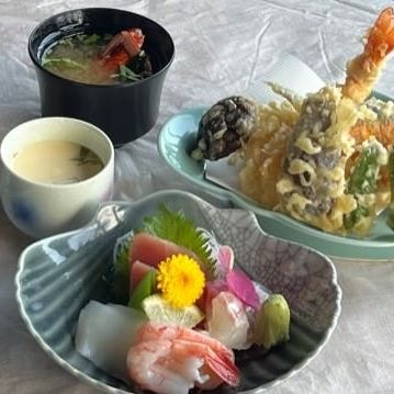 ぱぁくえりあ やまもと_天ぷら・刺身定食