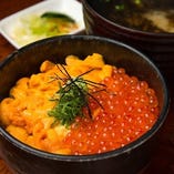 ウニイクラ丼
味噌汁・漬け物付き