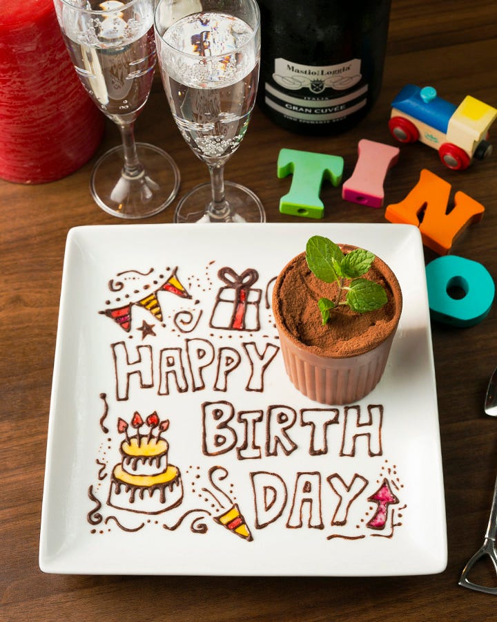 貸切パーティー バースデー 川崎 Tino Cafe コース 誕生日 記念日 可愛いメッセージ付きデザートプレート 料理6品2500円 ぐるなび