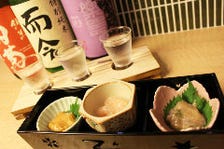 日本酒飲み比べセット・・・・日本酒3種と珍味３点のセット