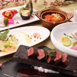 贅沢ランチコース
日本一 ”のざき牛”の溶岩焼きと桜鯛のソテー