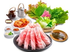 【当店人気No.1】カンナサムギョプサルセット(焼き用キムチ＆行者ニンニク付)