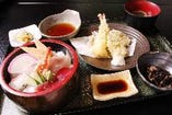 ちらし寿司と天ぷらランチ