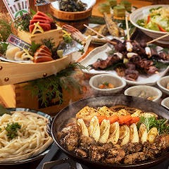 牛タン串の炭火焼きと鮮魚五種盛り・すき焼き等【響コース】