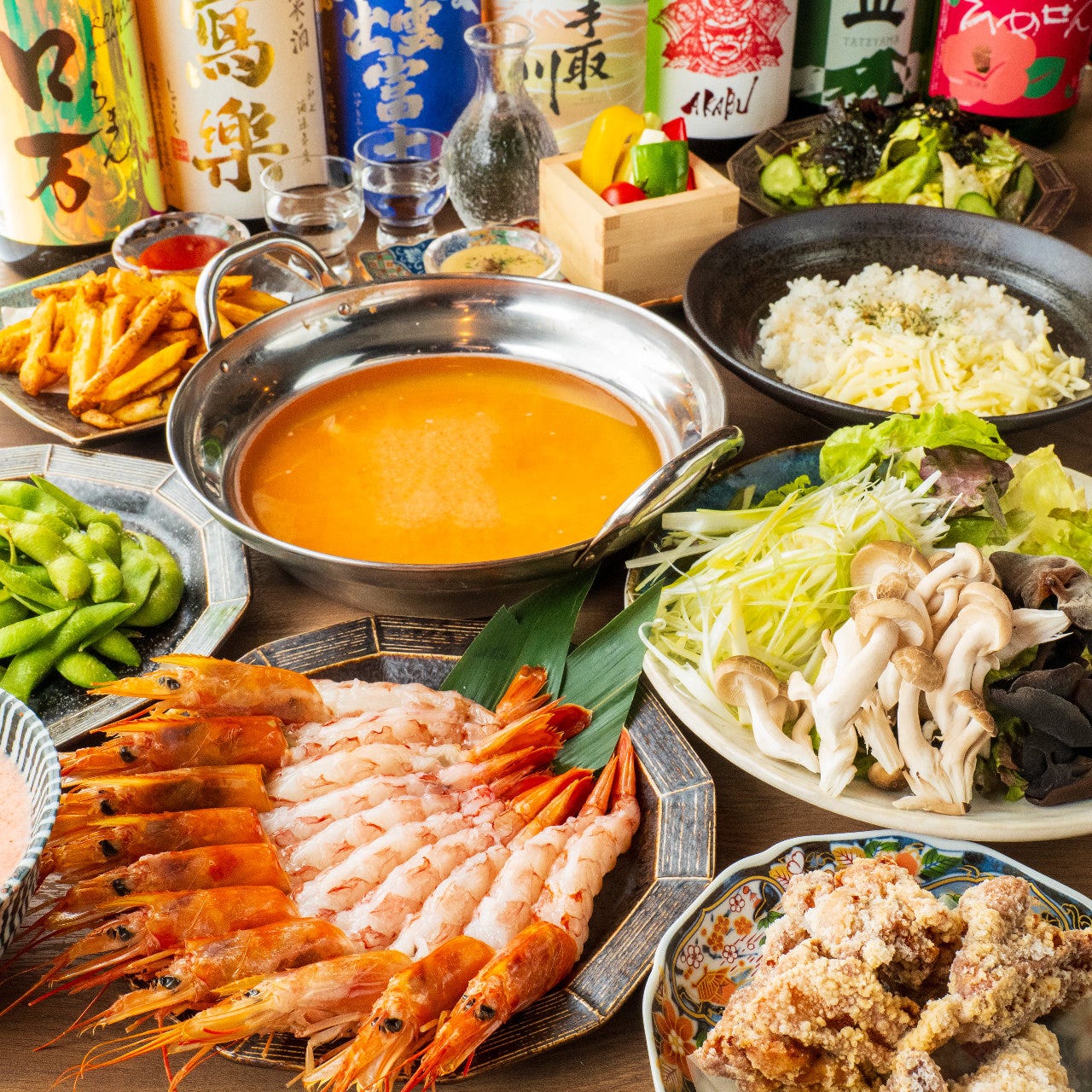 海老しゃぶ×レタしゃぶ 明太とろろしゃぶしゃぶコース】全7品2時間飲み