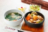 中華丼+エビと豚肉のワンタンスープ
