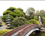 日本庭園の中央に鎮座します「幸せの滝」です。玉川上水のお水の滝は、霊験あらたかで、幸楽園のパワースポットです。写真撮影に最適なビュースポットです