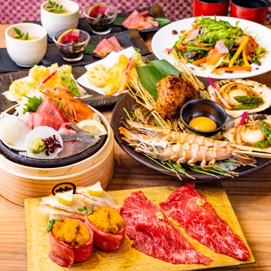 寿司と肉 芯 裏なんば店_飲み放題付6500円コース●名物ウニとろ軍艦・和牛炙り寿司と豪快炉端焼きのコース