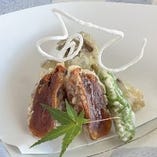 干し柿と舞茸の天ぷら