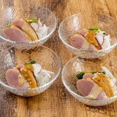 低温調理鴨と菜の花の蕎麦味噌マヨネーズかけ