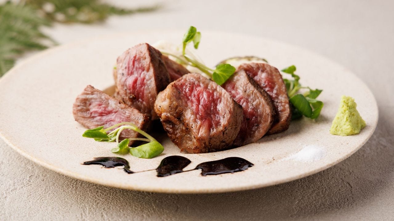 器に盛られた尾崎牛のグリルと野菜