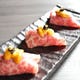 四極の肉寿司。北海道産うに、MALOSSOLAKIキャビア、金箔のせ。