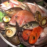 雄大な桜島の下にひろがる錦江湾を中心に、種子島・奄美・徳之島　など鹿児島中の海から集まる新鮮な魚介類。