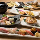 コースもご用意しております。お一人様6,000円～
寿司、お造り、焼き魚、煮物、揚げ物等。