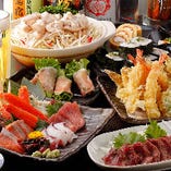 何と言ってももつ鍋、馬刺し、刺身盛り合わせ、天ぷらなど贅沢に取り揃えたもつ鍋コースはお召し上がりいただきたいコースです