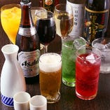 瓶ビールや日本酒、焼酎カクテルなど充実の飲み放題ラインナップ