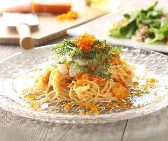 大人気メニュー うにといくらの冷製スパゲティ