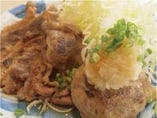 Ａ定食：ハンバーグおろしポン酢と豚の生姜焼き