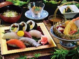 木曜日◎お寿司盛合せと天ぷら、にゅう麺