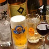 飲み放題は、ビール、日本酒、焼酎、ワインと充実な品揃え