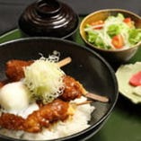 豚串カツ揚げ朴葉味噌丼定食(温玉付)