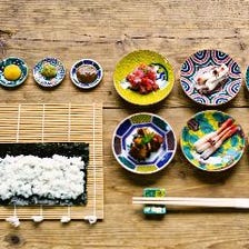細巻き寿司6皿＋天ぷら＋利き茶スタンド