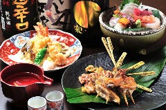 ◆旬の魚菜・純系名古屋コーチン 豆腐＆酒粕料理・純米地酒50種