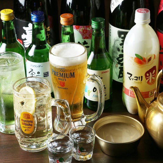 2時間飲み放題付コースもご用意！ビールや韓国酒など種類豊富！
