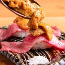 贅沢三昧！国産牛のウニのせ肉寿司